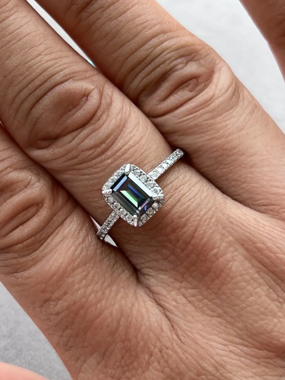 Rhodium Plated Sterling Silver Mystic Topaz Halo Solitaire Ring Size 9